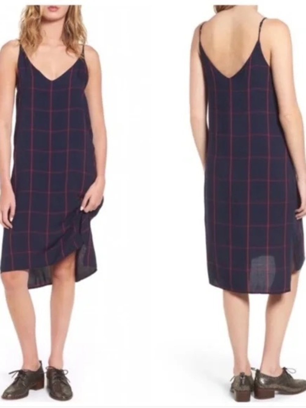 Rails Navy and Red Windowpane Slip Dress